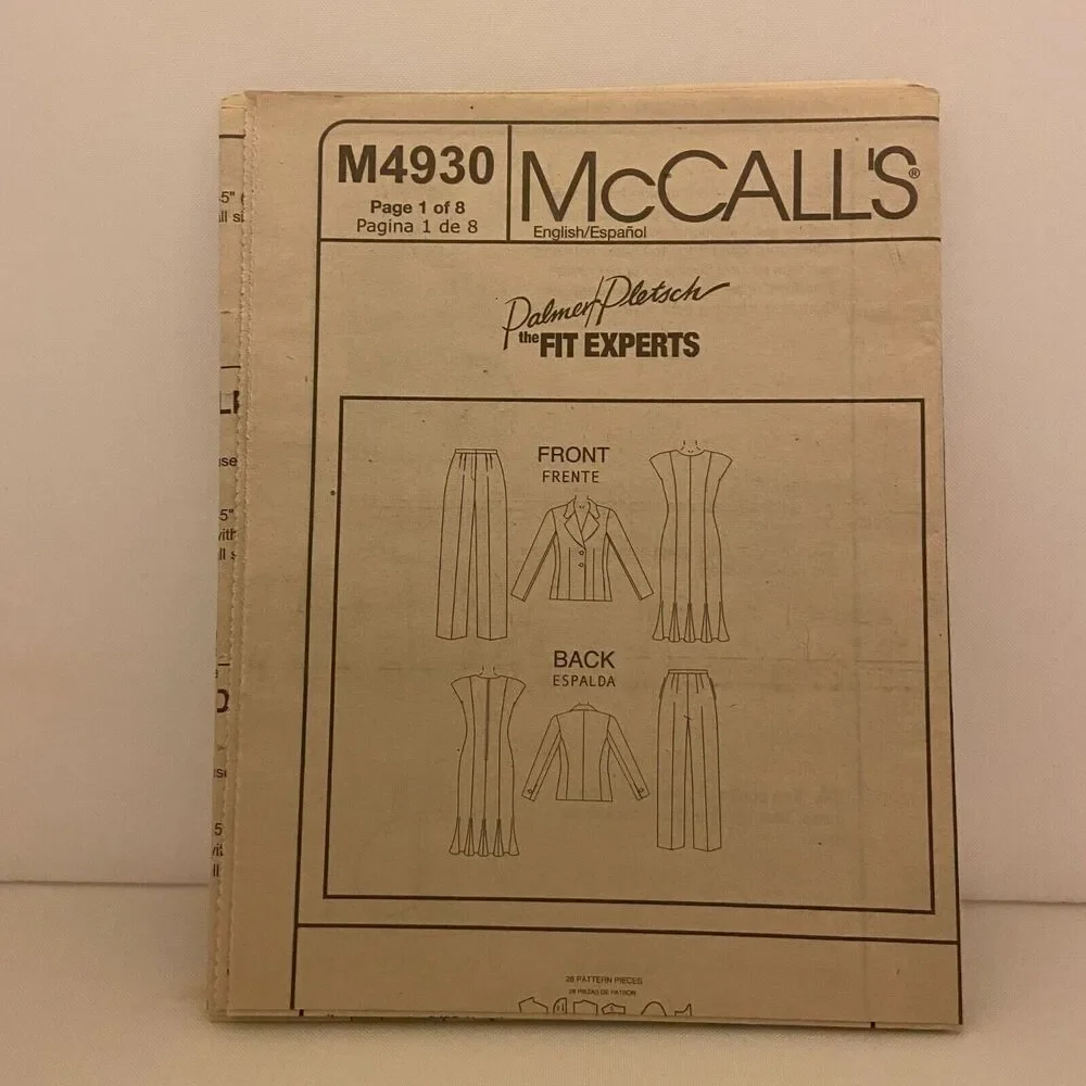 #M4930 McCalls Misses Lined Jacket and Dress and Pants Sewing Pattern Size 16-22